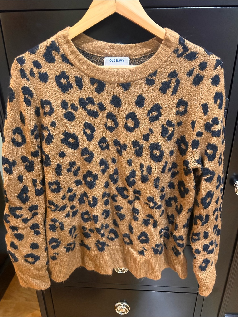 Old Navy Tan and Black Leopard-Print Crewneck Sweater